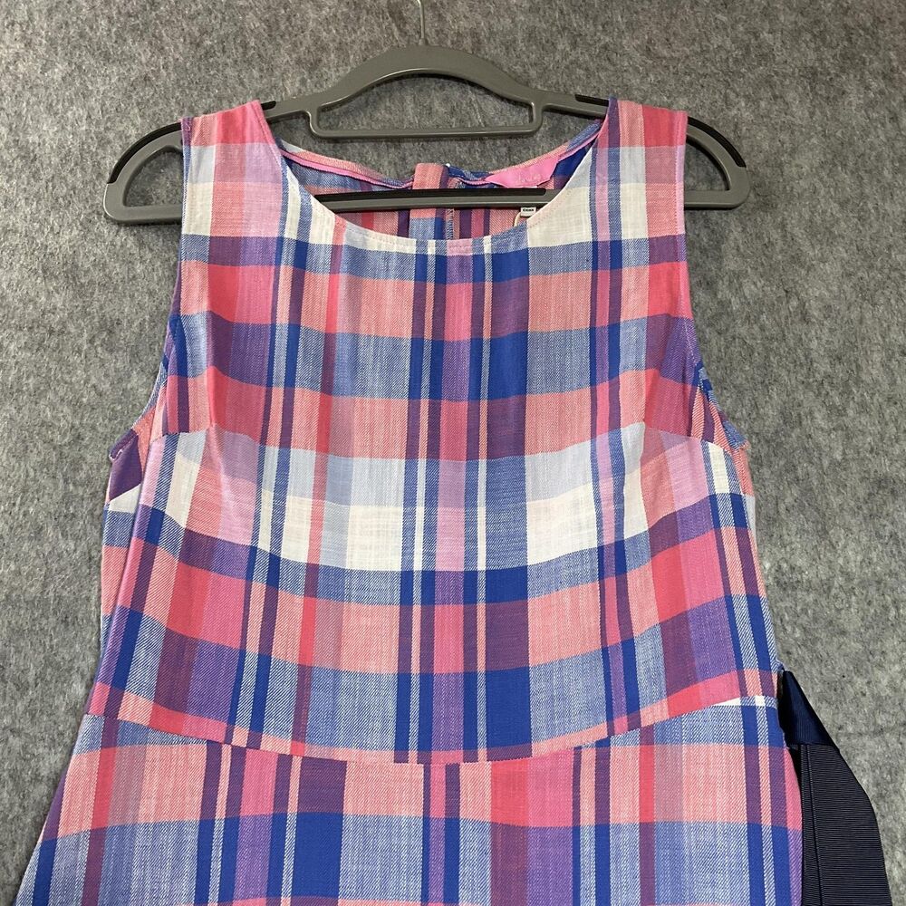 Joules Dress Womens 8 Pink Blue Plaid Sleeveless Tie Belt Midi Cottage New - Picture 2 of 14